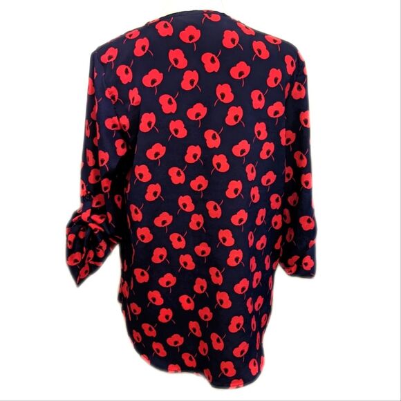 41 Hawthorn (Stitch Fix) navy blue long sleeve blouse w/ red poppy design, M - Picture 2 of 8